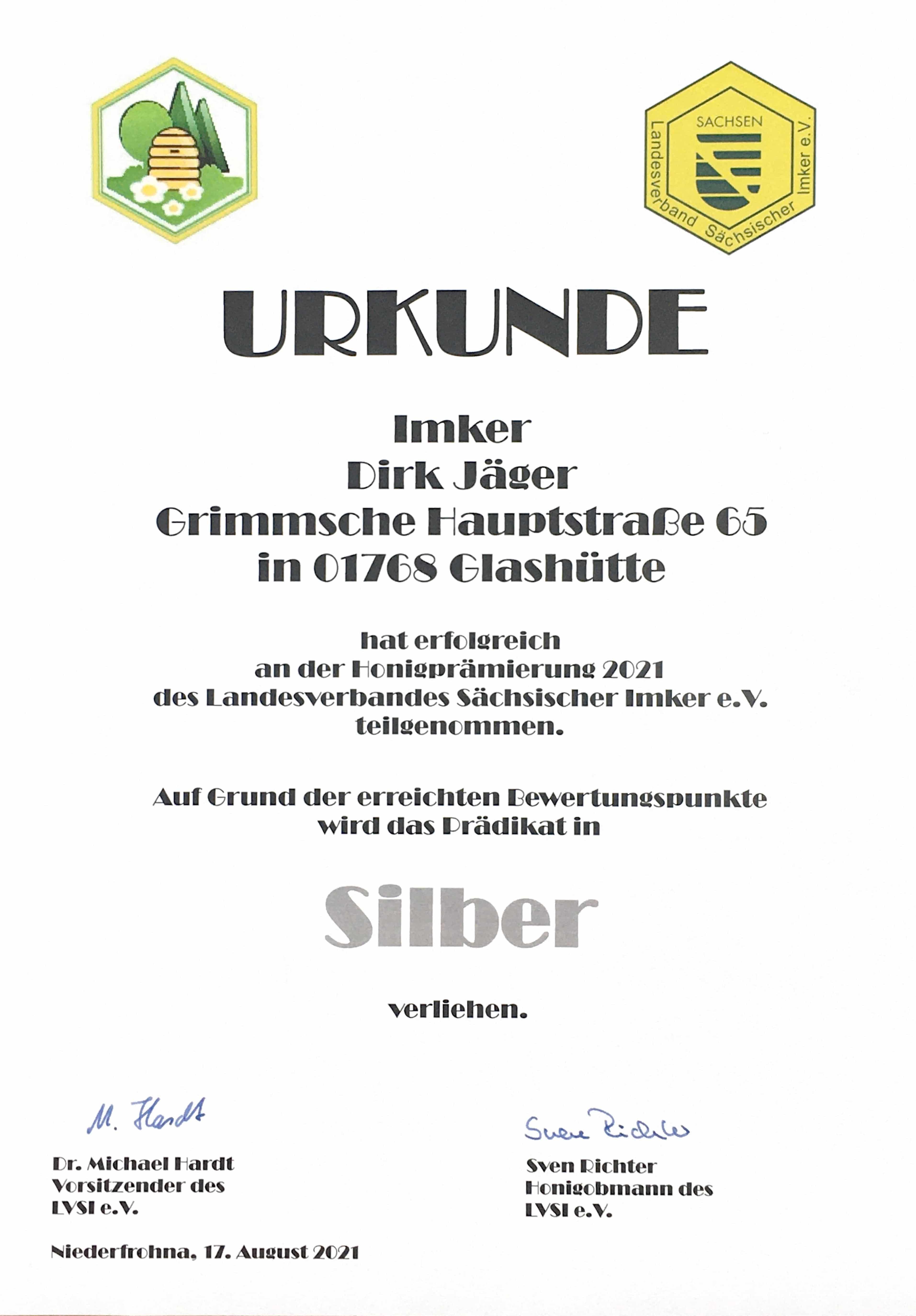 Read more about the article Honig erhält Silbermedallie vom Landesverband Sächsischer Imker